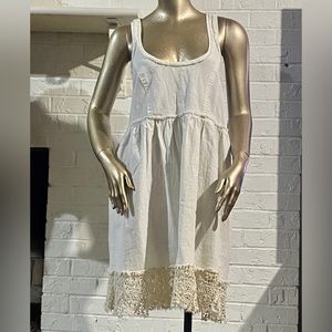 Free People Dress - Ivory Lagenlook Linen Blend Crochet Trim Size small